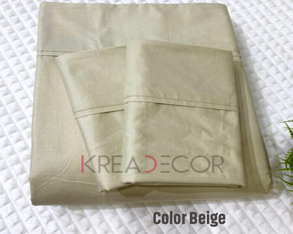 Beige Sabanas color beige de Algodón de 300 hilos - Imagen 1