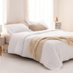 Cubrecamas de algodon color blanco con funda de almohada lineas - Imagen 2