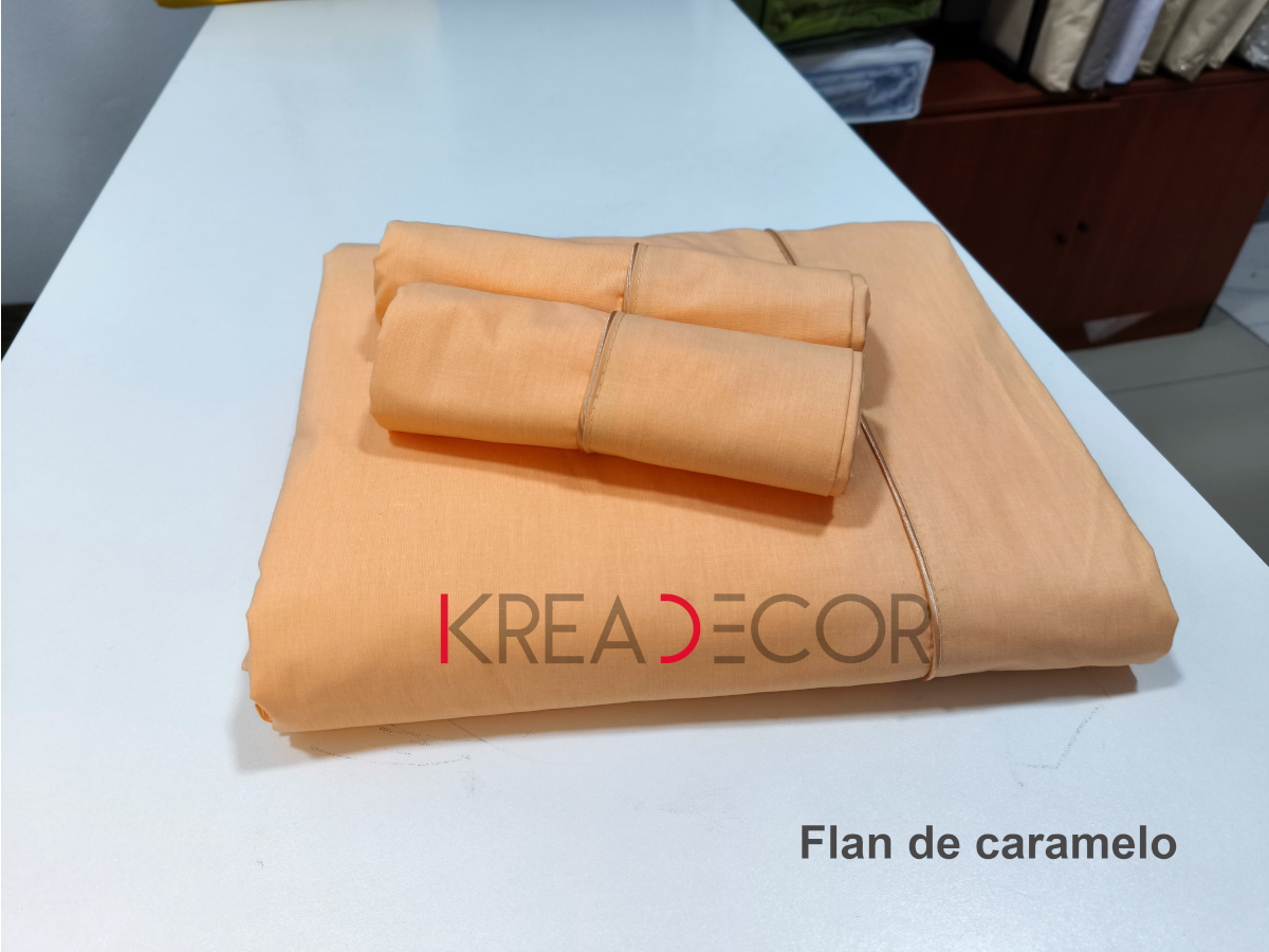 flan de caramelo Sabanas color melon de Algodón de 200 hilos - Imagen 1