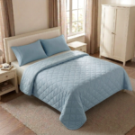 Cubrecama de algodon tela con tela color stone blue diseño rombo