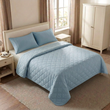 Cubrecama de algodon tela con tela color stone blue diseño rombo