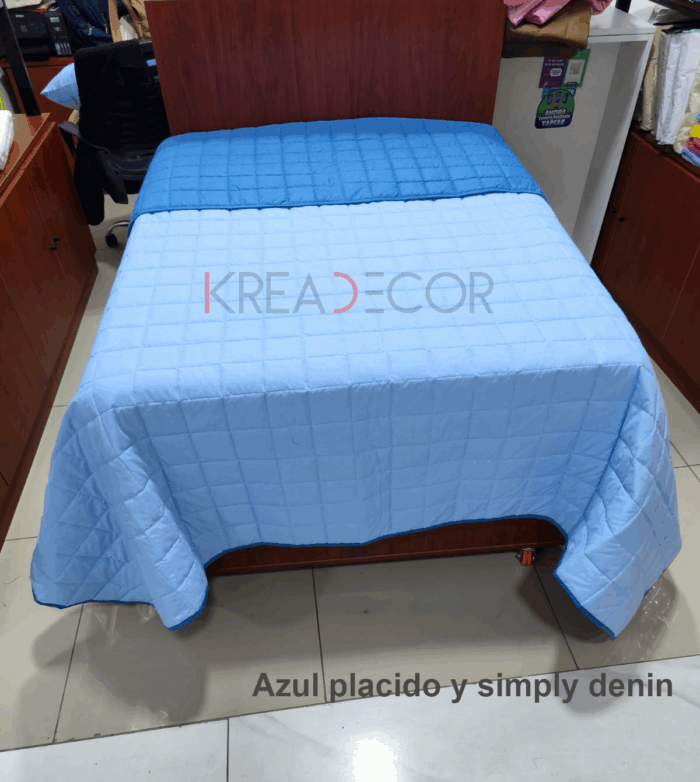 Cubrecamas de verano reversible color azul y simply con diseño cuadritos - Imagen 2