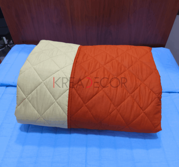 Cubrecamas de verano reversible color ladrillo y pergamino con diseño rombo - Imagen 2