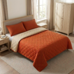 Cubrecamas de verano reversible color ladrillo y pergamino con diseño rombo