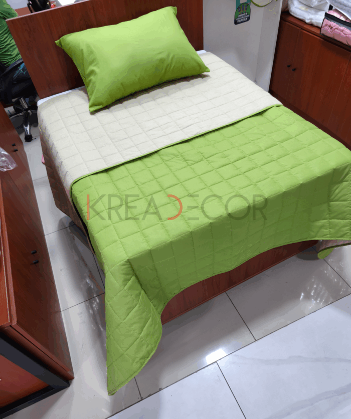 Cubrecamas de verano reversible color sidra con pergamino diseño cuadritos - Imagen 2